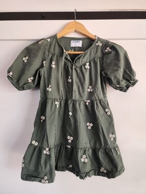 Old Navy Olive Green Floral Tiered Dress with Cream Flowers